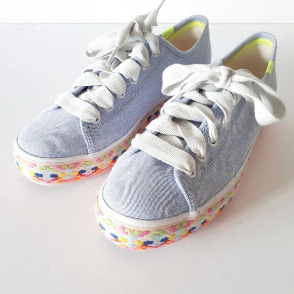 NWOT Keds Triple Kick light wash blue denim & colourful pattern mid sole sneaker - Picture 10 of 15
